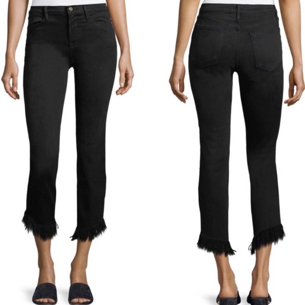 Frame Denim Black Frayed Hem Jeans